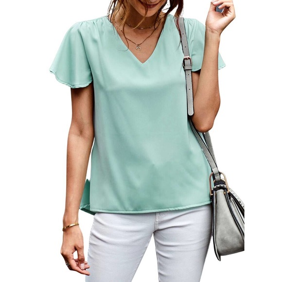 Express Tops - EXPRESS Women's V-Neck Flutter Sleeve Casual Top in Mint Small